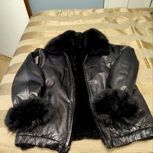 Rudolpho men's leather and fur reversible bomber jacket